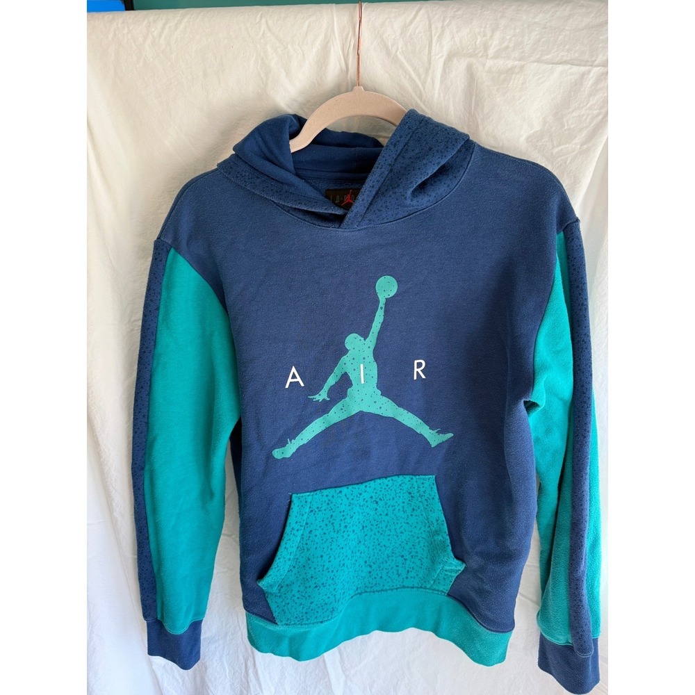 Jordan Boys XL Navy Teal Colorblock Jumpman Air Pullover Hoodie Elephant Print